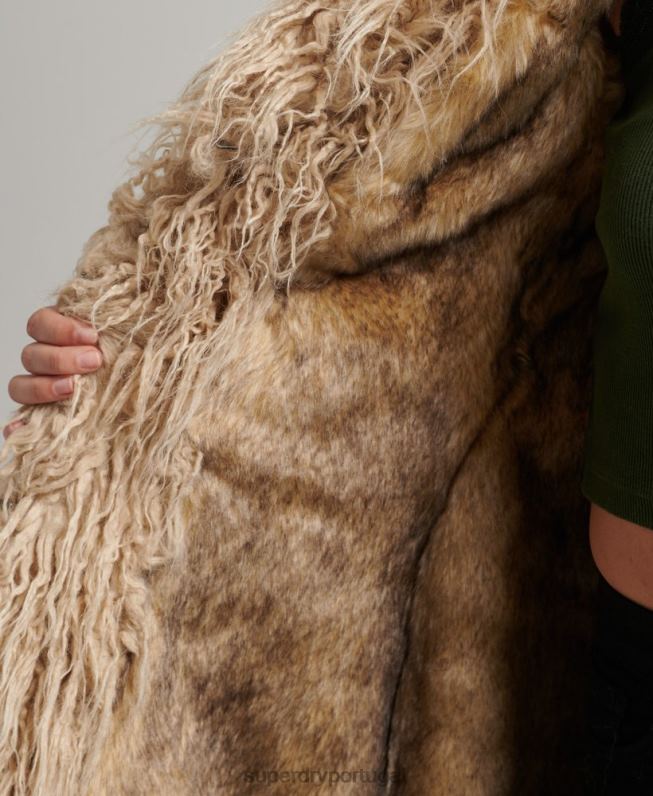 casaco afegão forrado de pele sintética mulheres marrom roupas Superdry 2208H3813