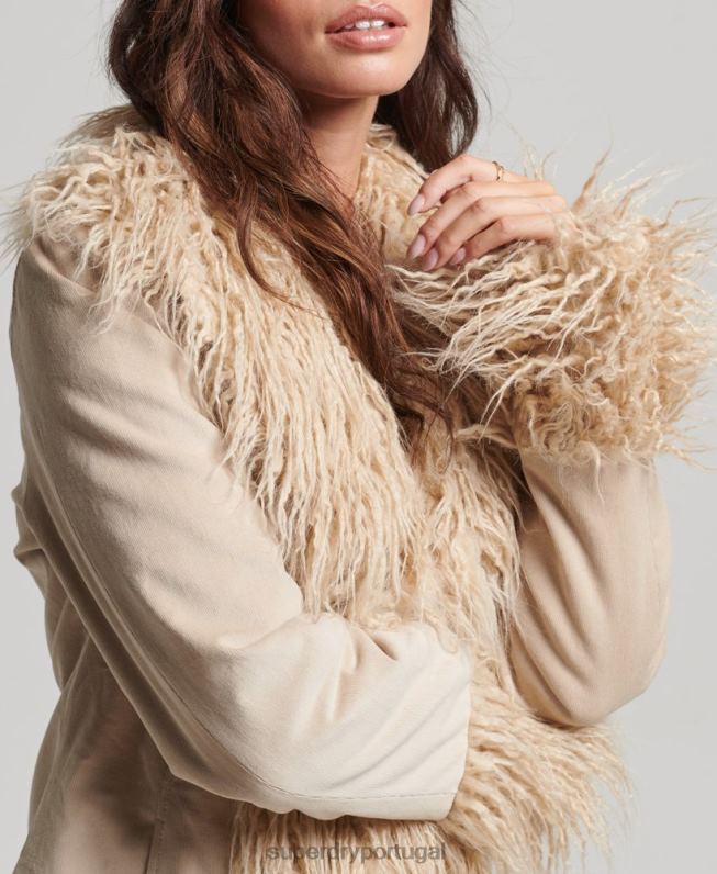 casaco afegão forrado de pele sintética mulheres marrom roupas Superdry 2208H3824