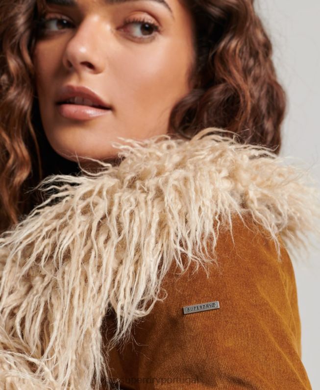 casaco afegão forrado de pele sintética mulheres marrom roupas Superdry 2208H3835