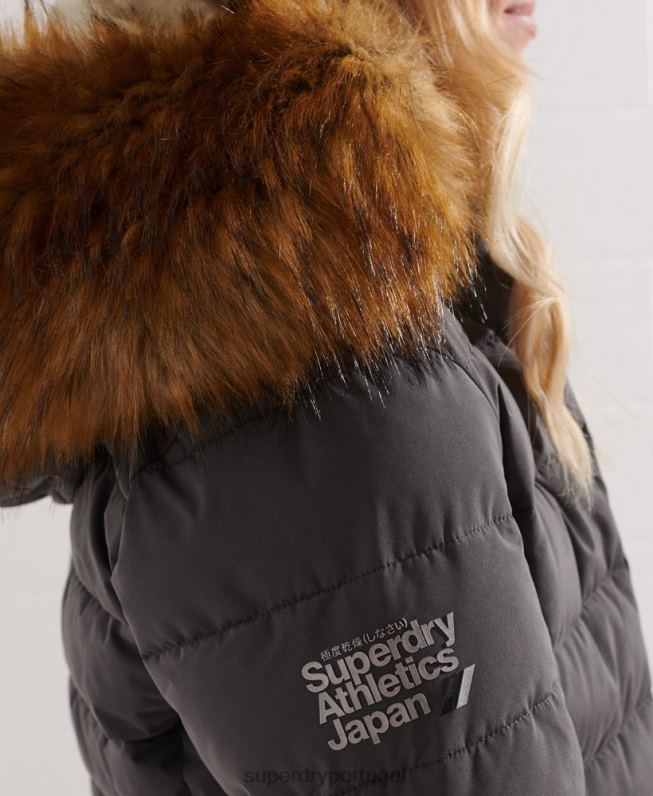 casaco alto ártico mulheres cinza escuro roupas Superdry 2208H3645