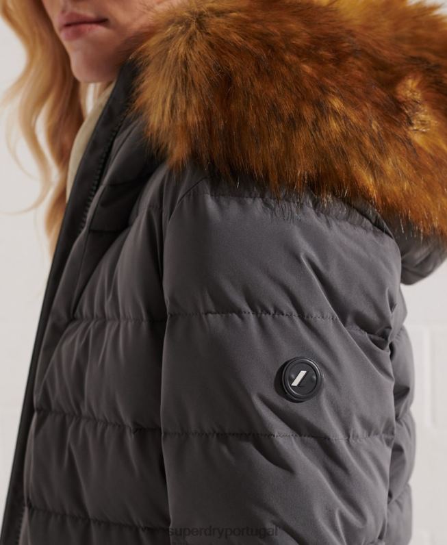 casaco alto ártico mulheres cinza escuro roupas Superdry 2208H3645
