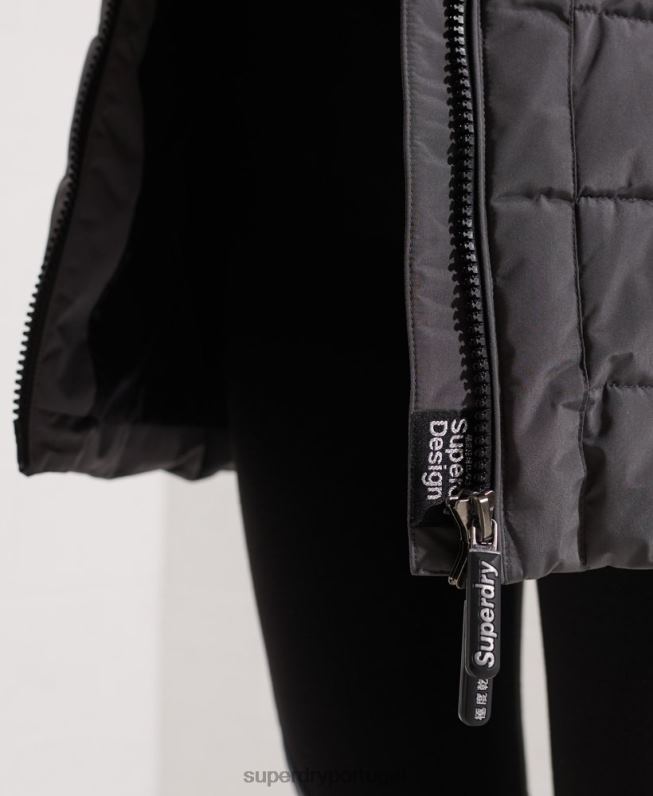 casaco alto ártico mulheres cinza escuro roupas Superdry 2208H3645