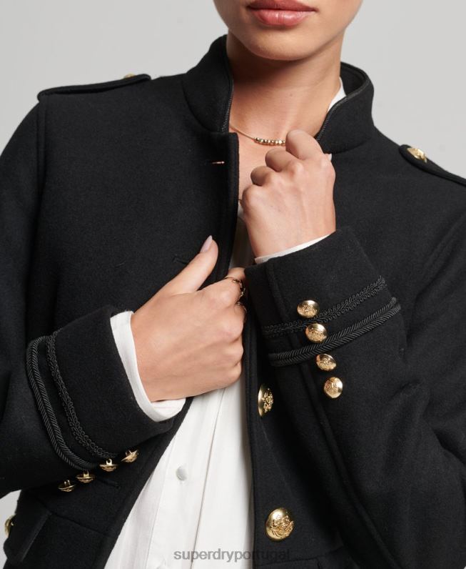 casaco curto de lã militar mulheres preto roupas Superdry 2208H3763