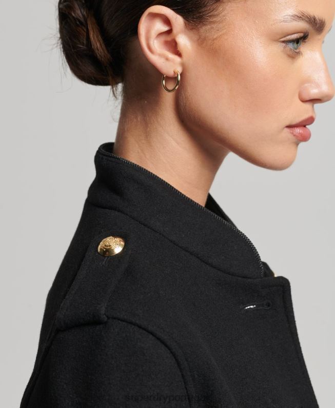 casaco curto de lã militar mulheres preto roupas Superdry 2208H3763