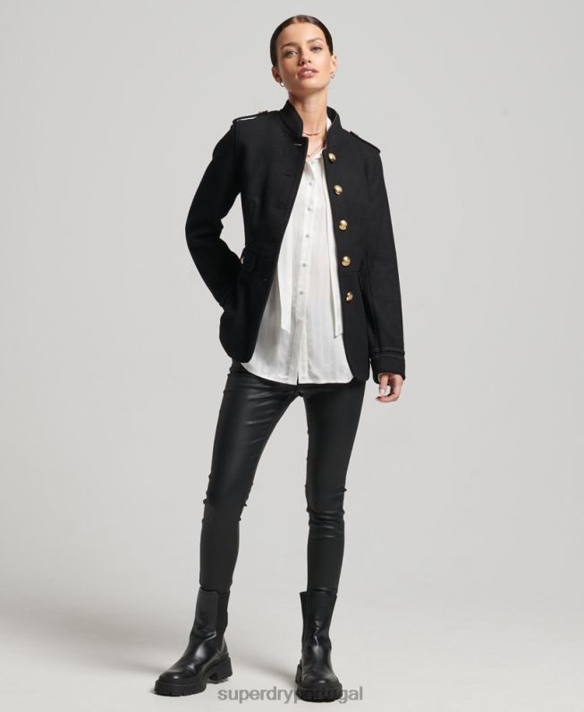 casaco curto de lã militar mulheres preto roupas Superdry 2208H3763