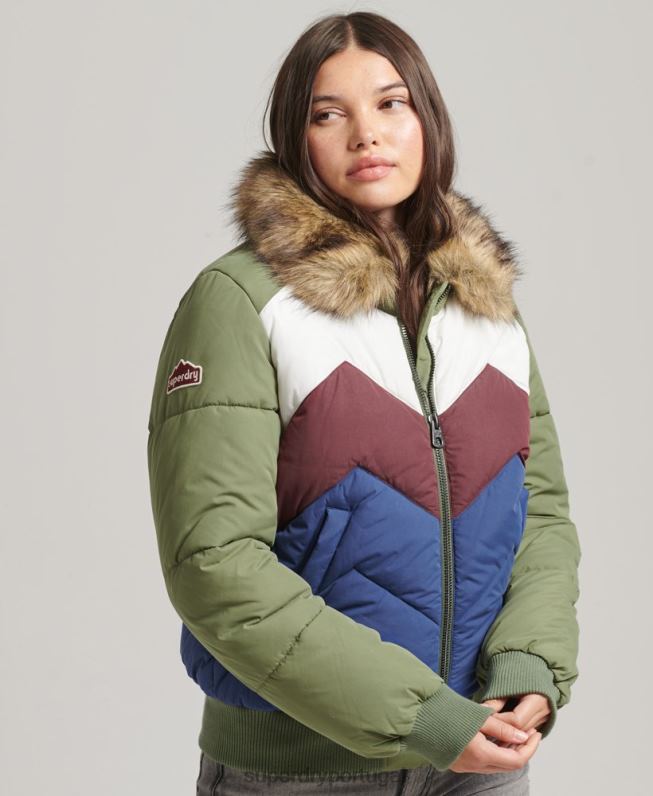 casaco curto puffer com painel retrô mulheres verde roupas Superdry 2208H5457