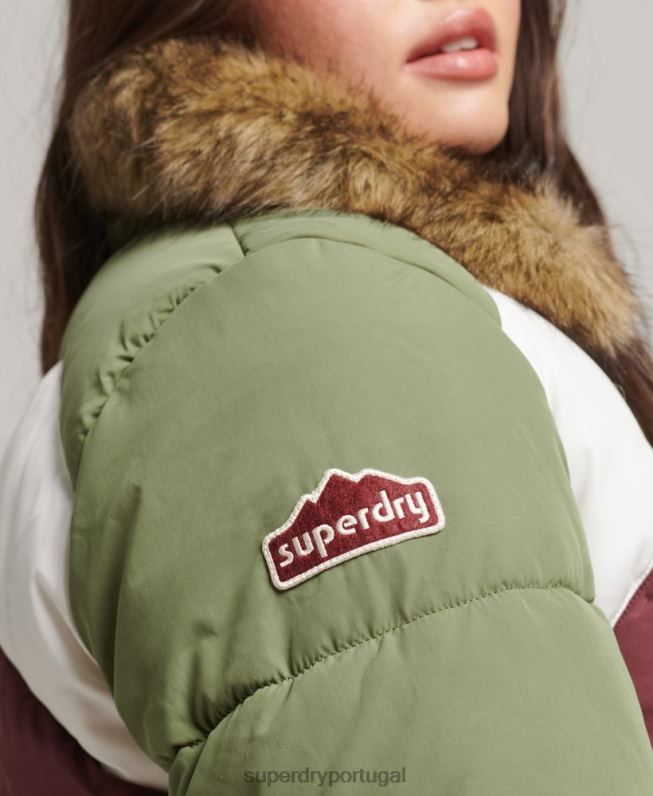 casaco curto puffer com painel retrô mulheres verde roupas Superdry 2208H5457