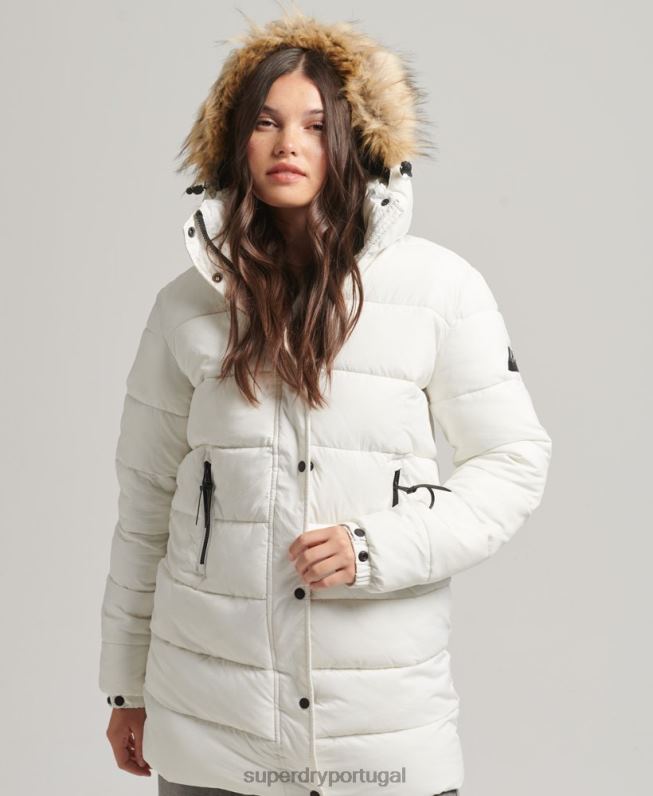 casaco de camada intermediária com capuz mulheres branco roupas Superdry 2208H3586