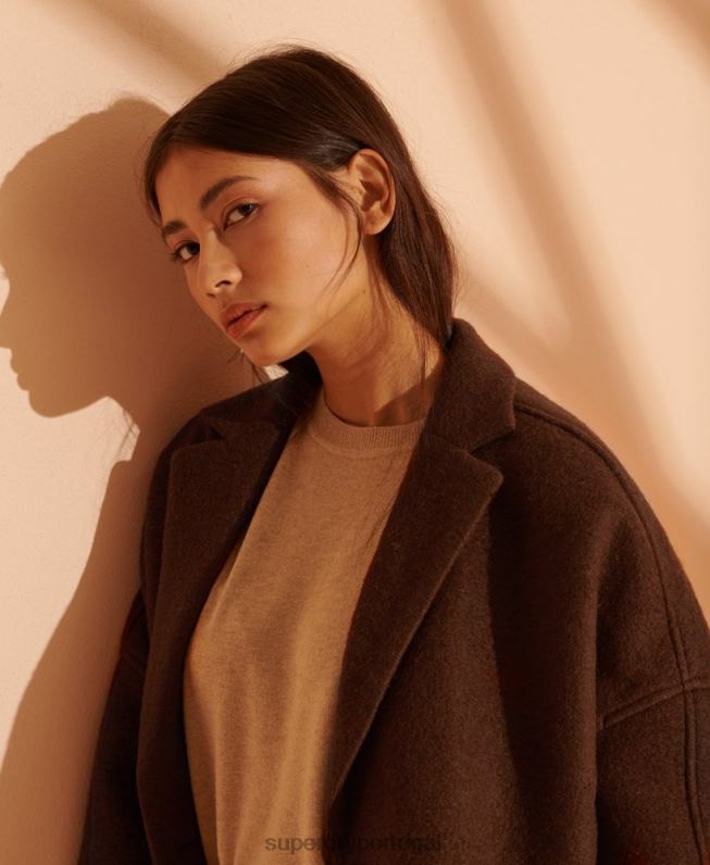 casaco de lã longline edição limitada mulheres bronzeado roupas Superdry 2208H5573