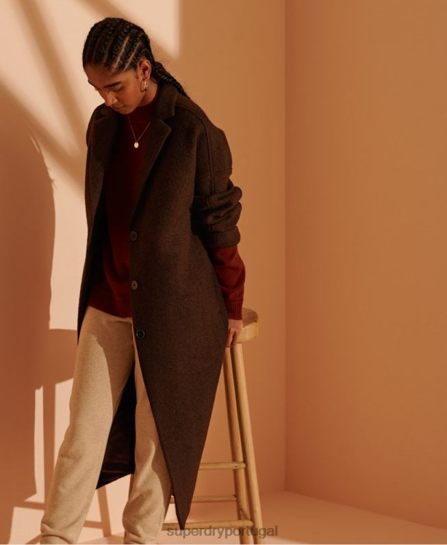 casaco de lã longline edição limitada mulheres marrom roupas Superdry 2208H5715
