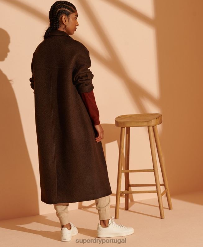 casaco de lã longline edição limitada mulheres marrom roupas Superdry 2208H5715
