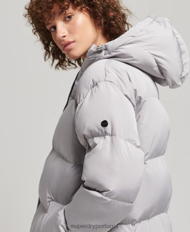 casaco de palangre com capuz mulheres cinza claro roupas Superdry 2208H3743
