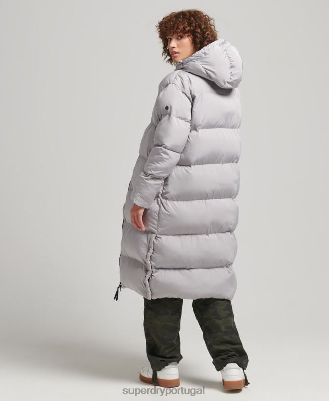 casaco de palangre com capuz mulheres cinza claro roupas Superdry 2208H3743
