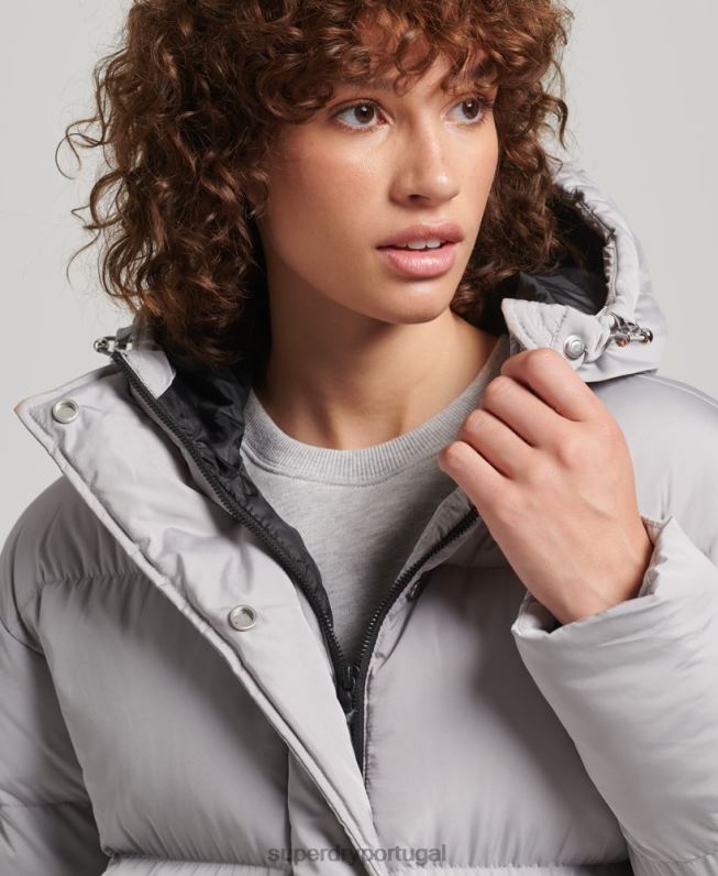 casaco de palangre com capuz mulheres cinza claro roupas Superdry 2208H3743
