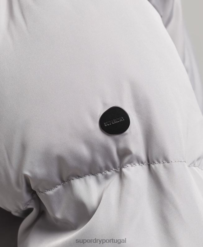 casaco de palangre com capuz mulheres cinza claro roupas Superdry 2208H3743