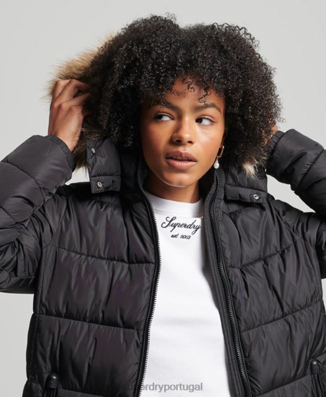 casaco de palangre fuji com capuz de montanha mulheres preto roupas Superdry 2208H5509