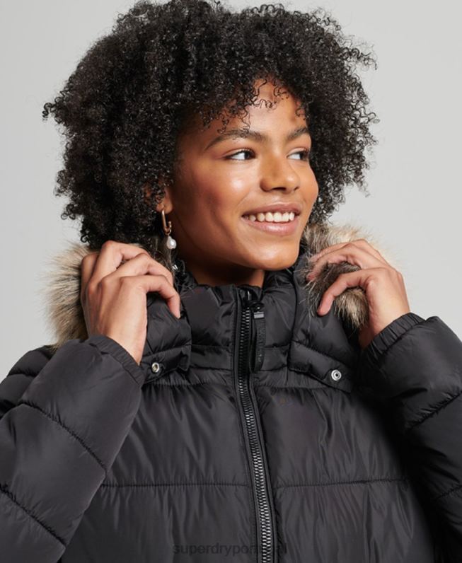 casaco de palangre fuji com capuz de montanha mulheres preto roupas Superdry 2208H5509