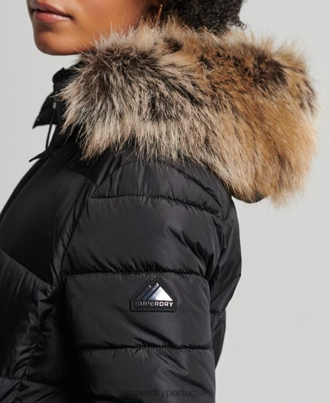 casaco de palangre fuji com capuz de montanha mulheres preto roupas Superdry 2208H5509