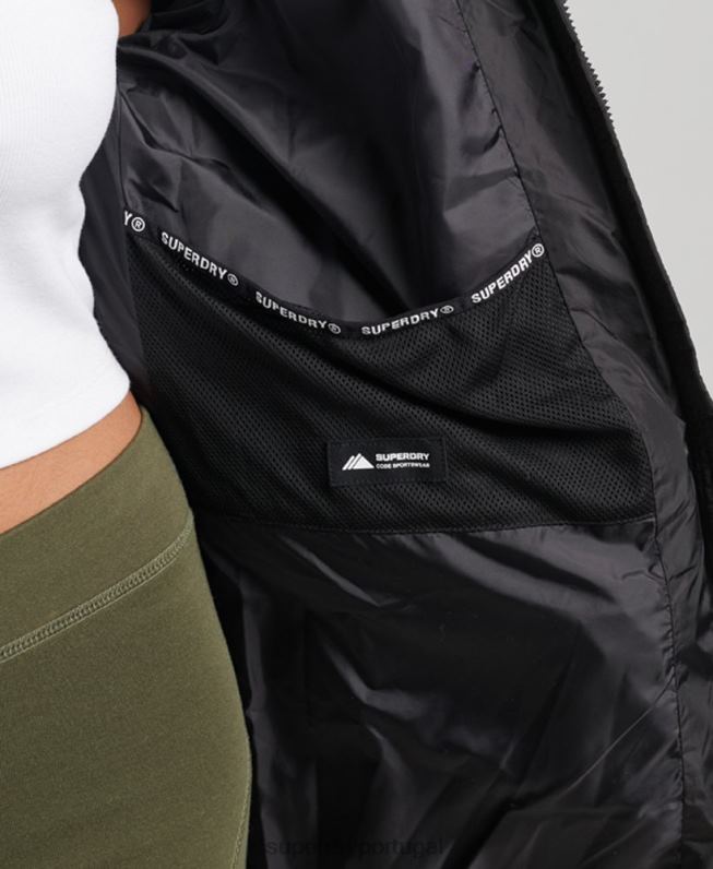 casaco de palangre fuji com capuz de montanha mulheres preto roupas Superdry 2208H5509