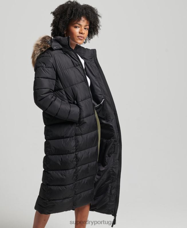 casaco de palangre fuji com capuz de montanha mulheres preto roupas Superdry 2208H5509