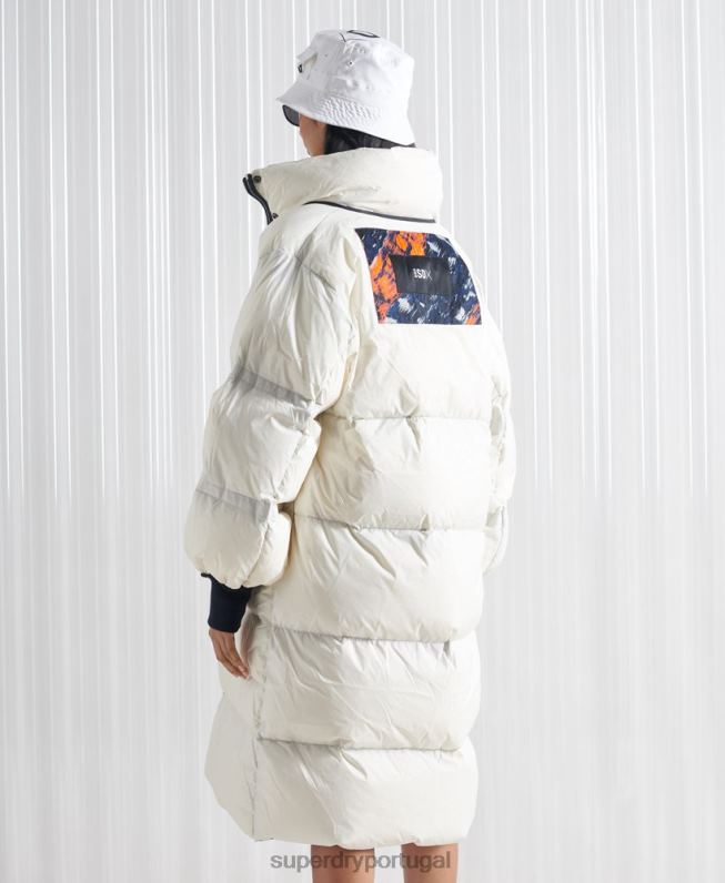 casaco de penas reversível sdx edição limitada mulheres creme roupas Superdry 2208H5627