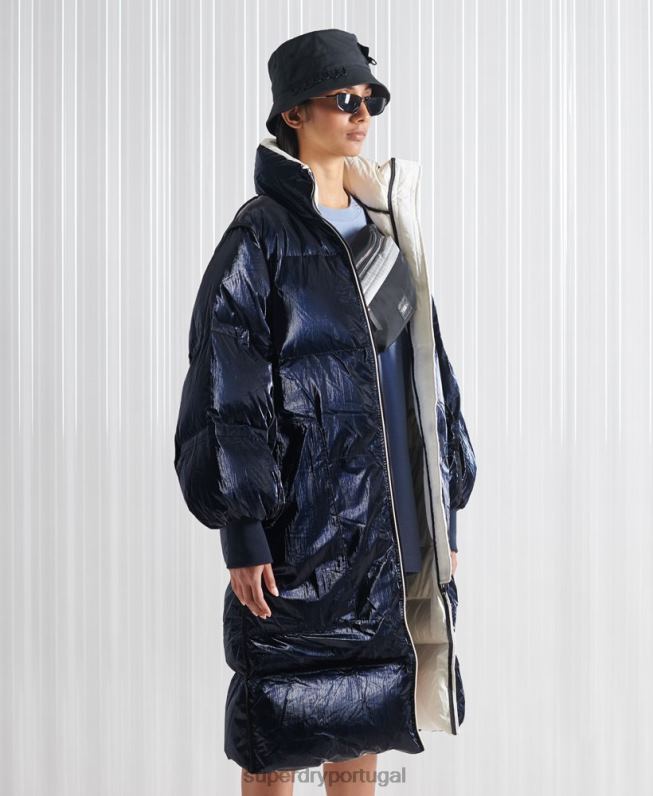 casaco de penas reversível sdx edição limitada mulheres creme roupas Superdry 2208H5627