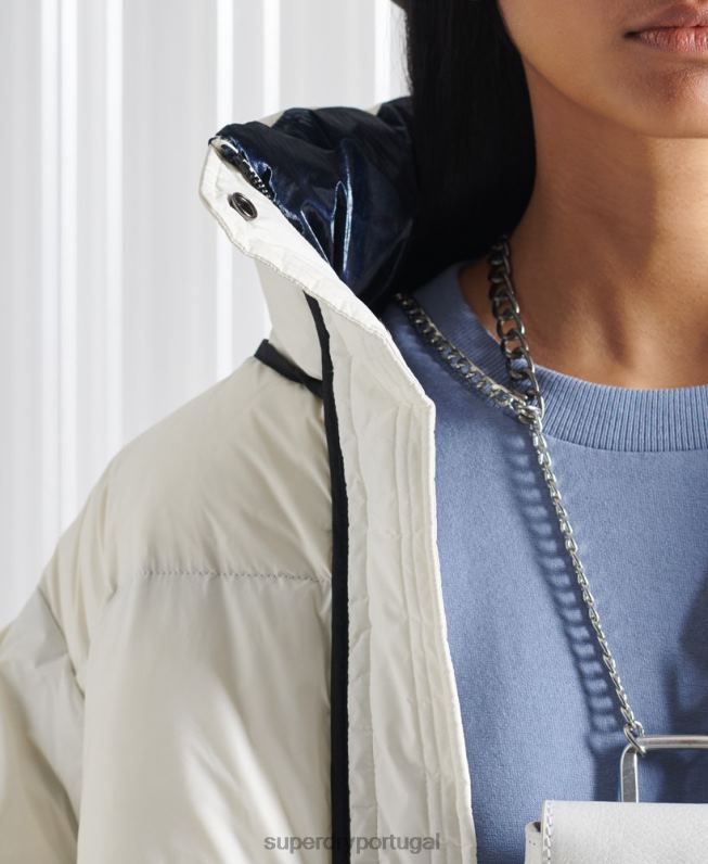 casaco de penas reversível sdx edição limitada mulheres creme roupas Superdry 2208H5627