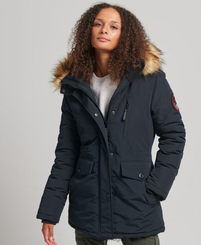 casaco everest de pele sintética com capuz mulheres marinha roupas Superdry 2208H3771