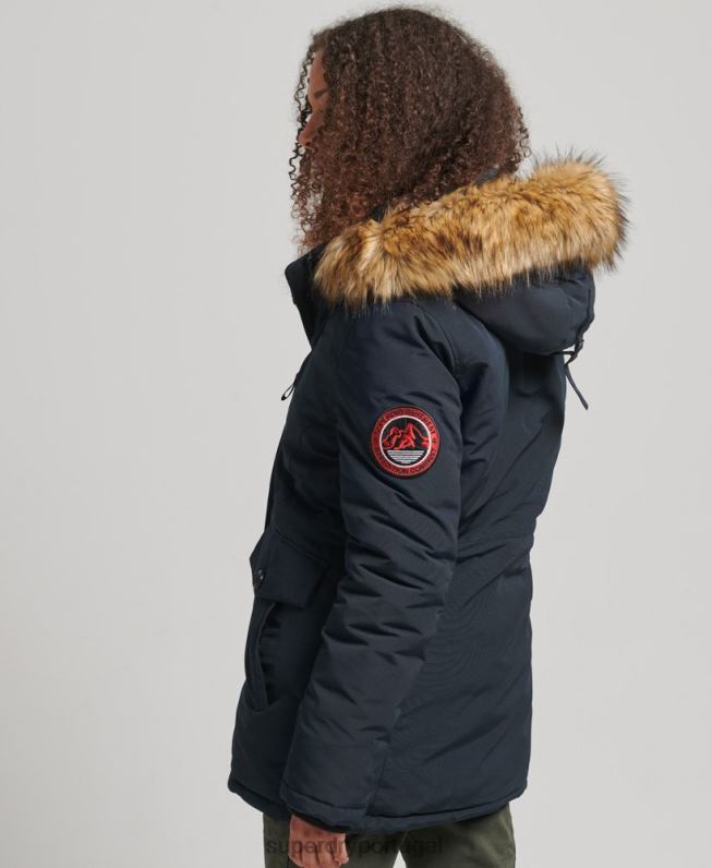 casaco everest de pele sintética com capuz mulheres marinha roupas Superdry 2208H3771