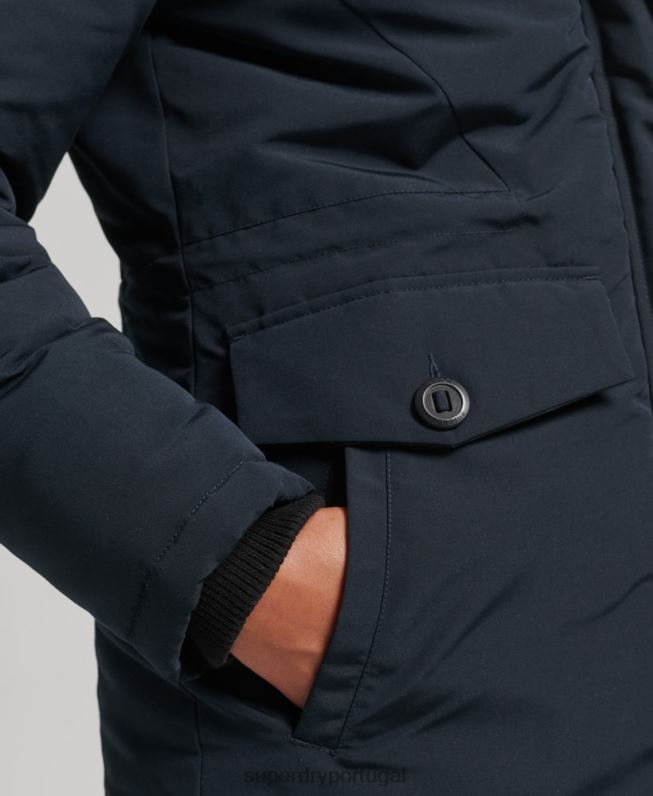 casaco everest de pele sintética com capuz mulheres marinha roupas Superdry 2208H3771