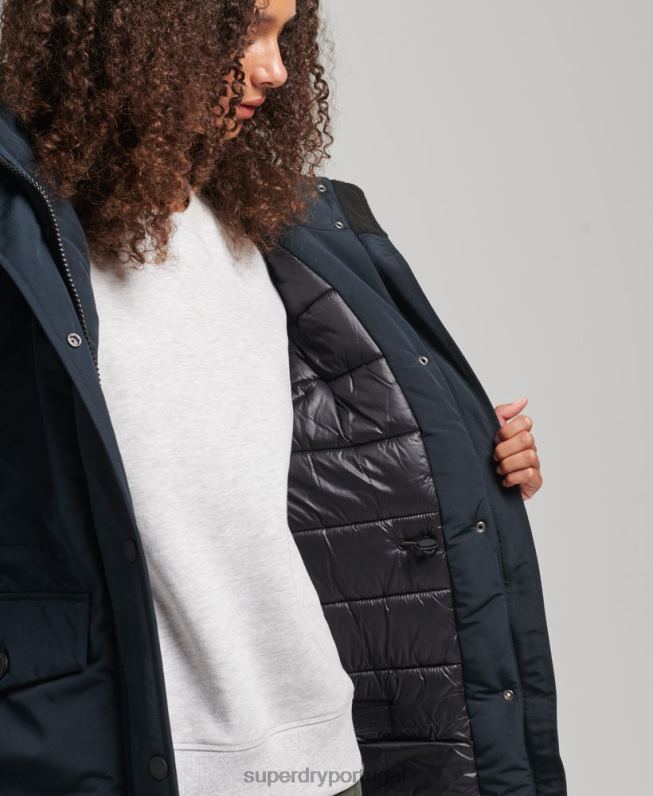 casaco everest de pele sintética com capuz mulheres marinha roupas Superdry 2208H3771