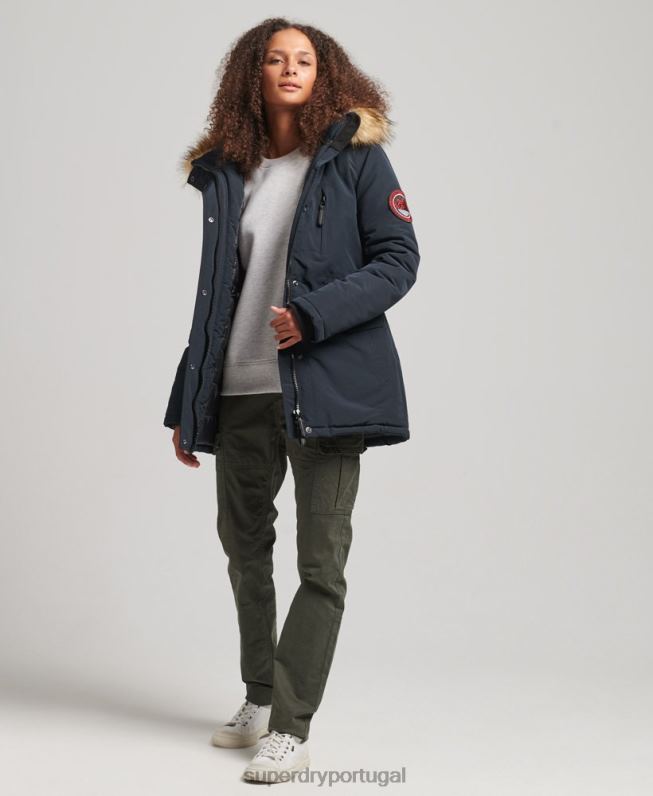 casaco everest de pele sintética com capuz mulheres marinha roupas Superdry 2208H3771