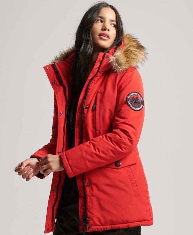 casaco everest de pele sintética com capuz mulheres vermelho roupas Superdry 2208H3772