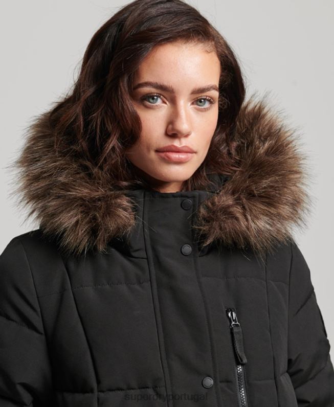 casaco everest de pele sintética longline mulheres preto roupas Superdry 2208H3623