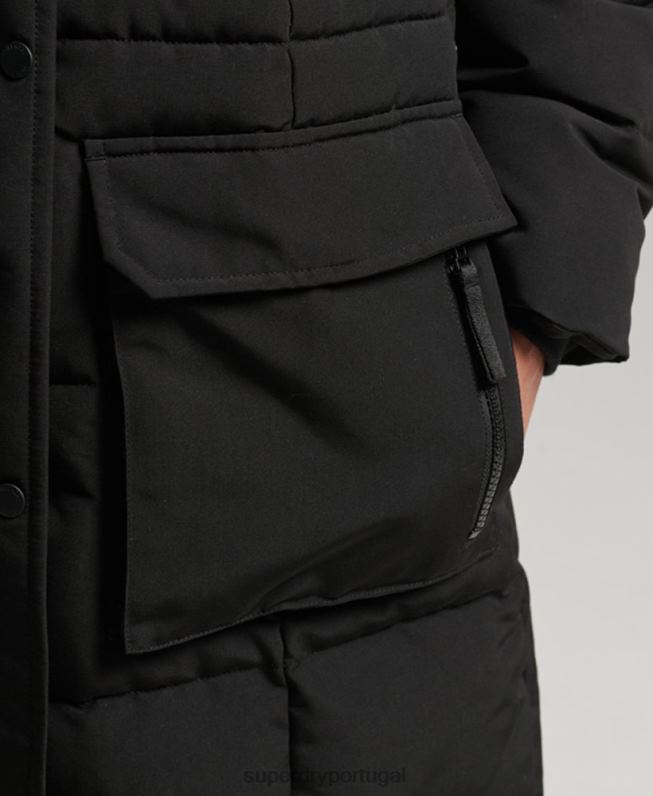 casaco everest de pele sintética longline mulheres preto roupas Superdry 2208H3623