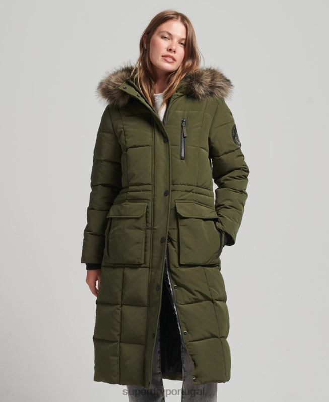 casaco everest de pele sintética longline mulheres verde roupas Superdry 2208H3681