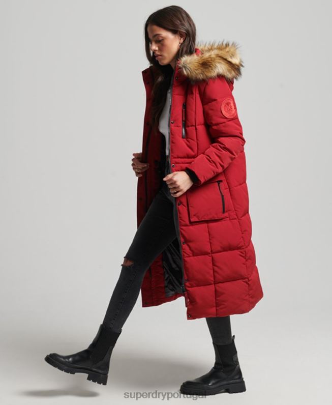 casaco everest de pele sintética longline mulheres vermelho roupas Superdry 2208H3682
