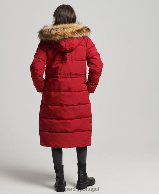 casaco everest de pele sintética longline mulheres vermelho roupas Superdry 2208H3682