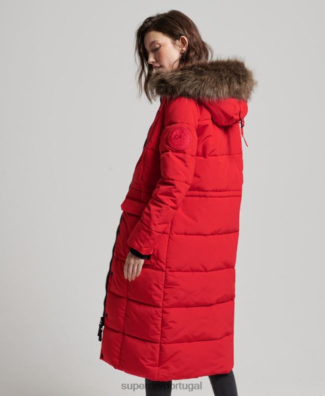casaco everest de pele sintética longline mulheres vermelho roupas Superdry 2208H3810
