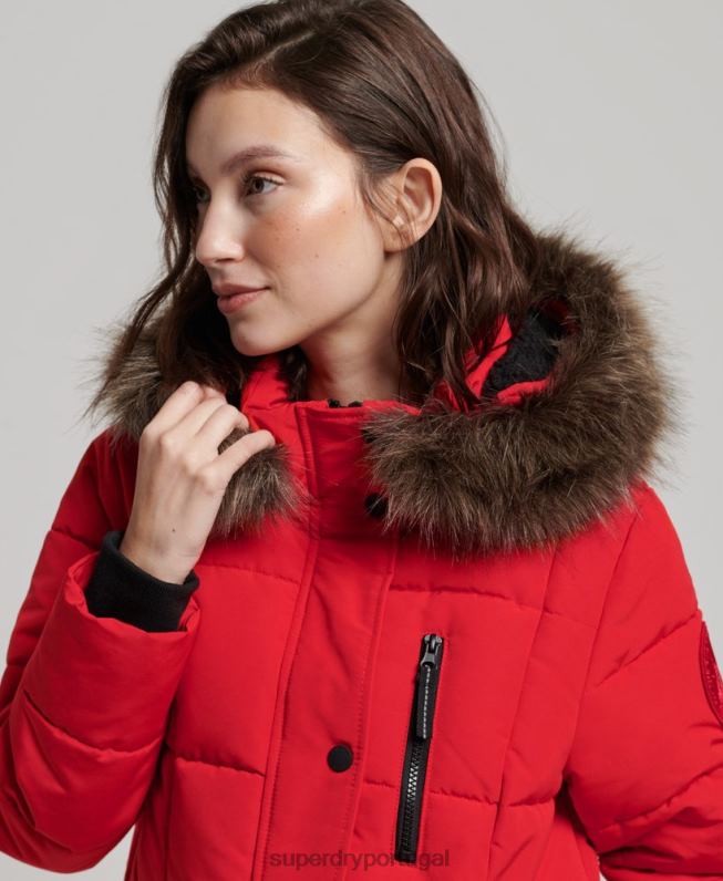 casaco everest de pele sintética longline mulheres vermelho roupas Superdry 2208H3810