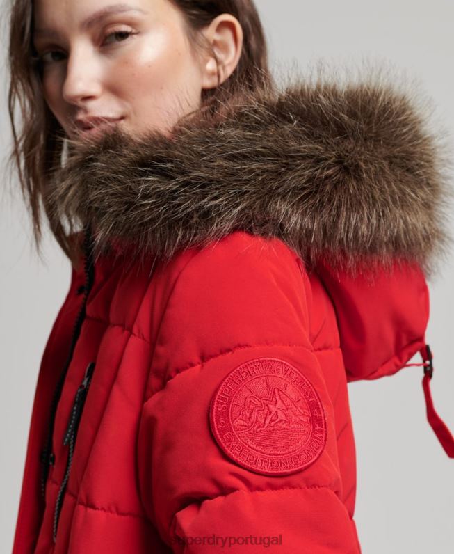 casaco everest de pele sintética longline mulheres vermelho roupas Superdry 2208H3810