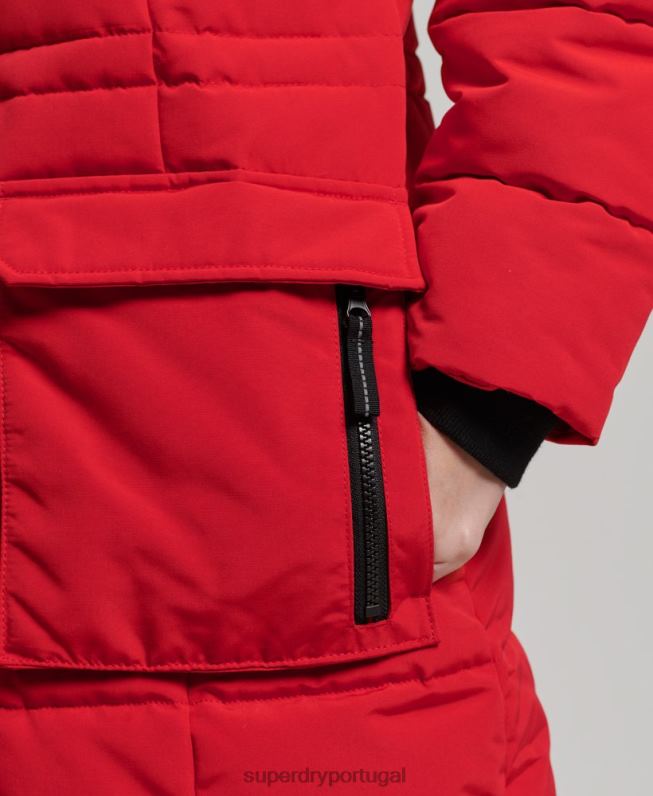 casaco everest de pele sintética longline mulheres vermelho roupas Superdry 2208H3810