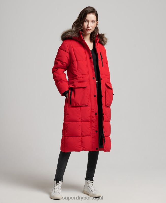 casaco everest de pele sintética longline mulheres vermelho roupas Superdry 2208H3810