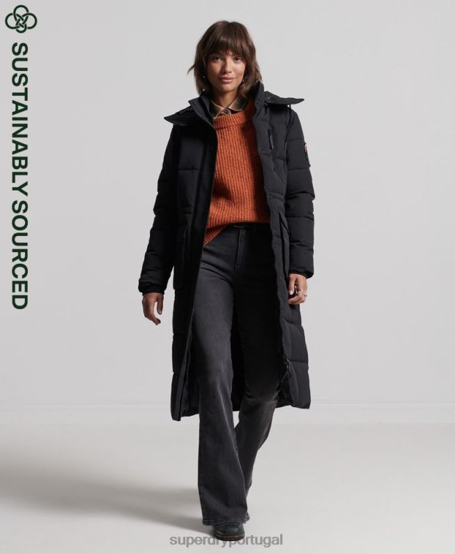casaco everest longline mulheres preto roupas Superdry 2208H5512