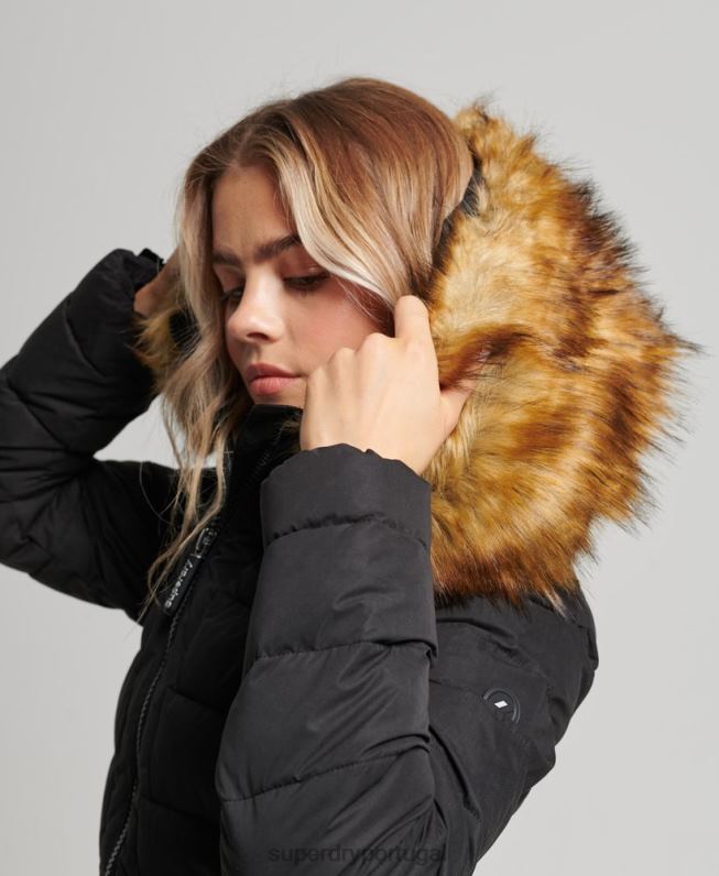 casaco longo ártico mulheres preto roupas Superdry 2208H5638