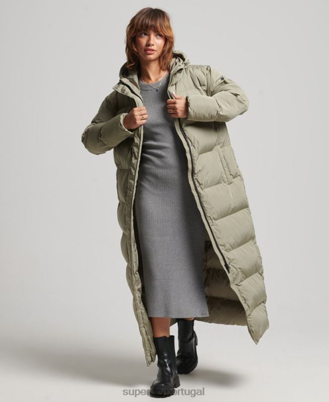 casaco maxi puffer com capuz mulheres caqui roupas Superdry 2208H3693
