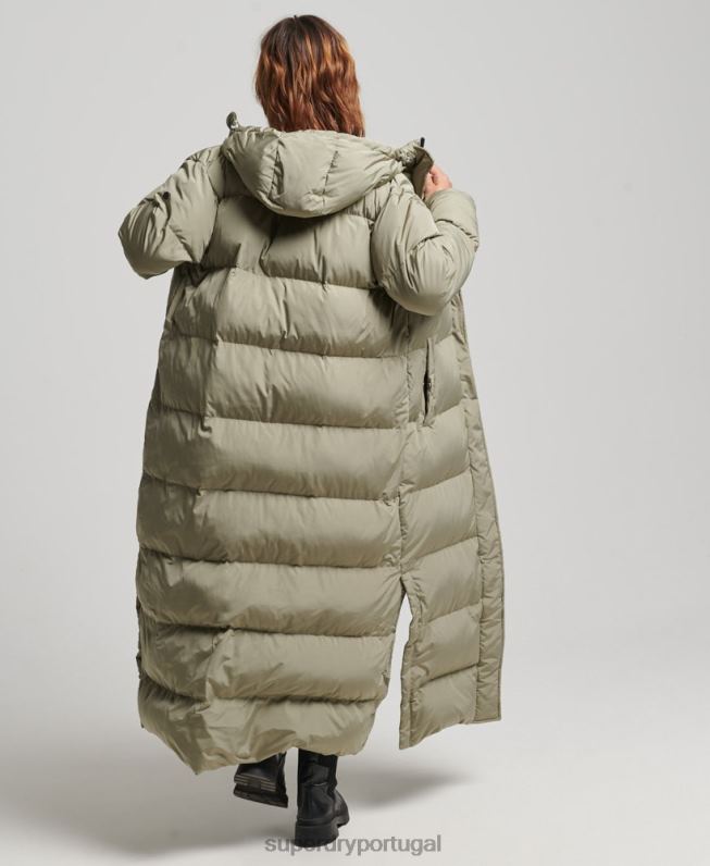 casaco maxi puffer com capuz mulheres caqui roupas Superdry 2208H3693