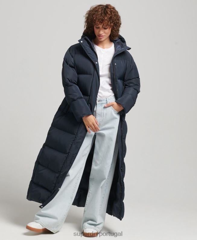 casaco maxi puffer com capuz mulheres marinha roupas Superdry 2208H3594