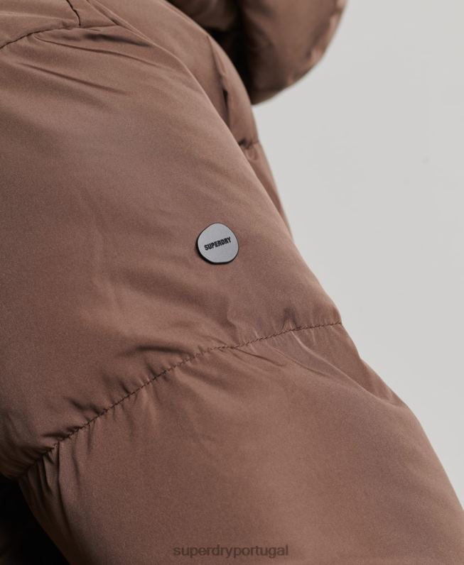 casaco maxi puffer com capuz mulheres marrom roupas Superdry 2208H3579