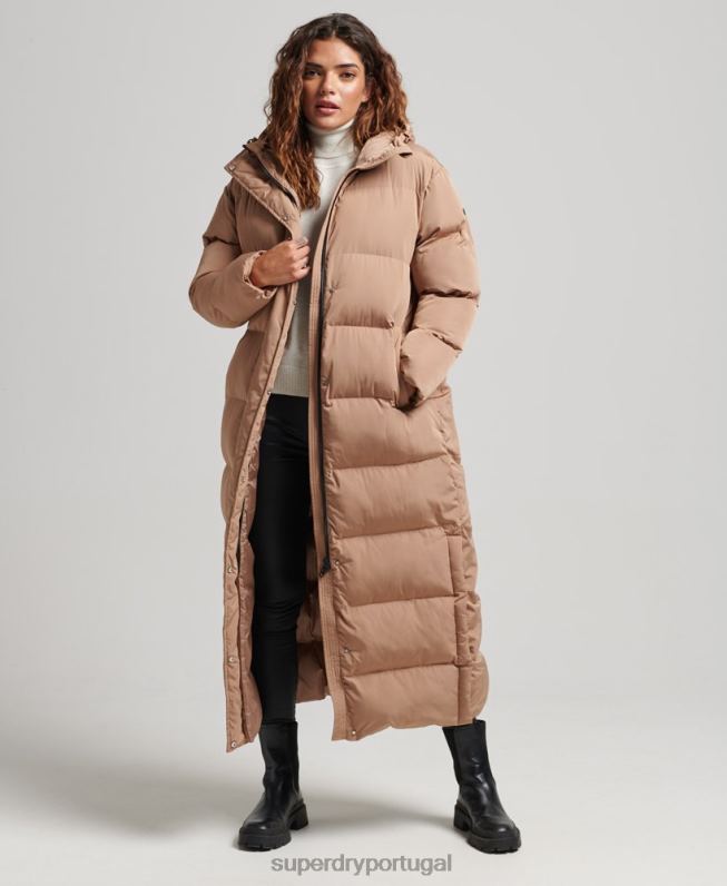 casaco maxi puffer com capuz mulheres marrom roupas Superdry 2208H3650